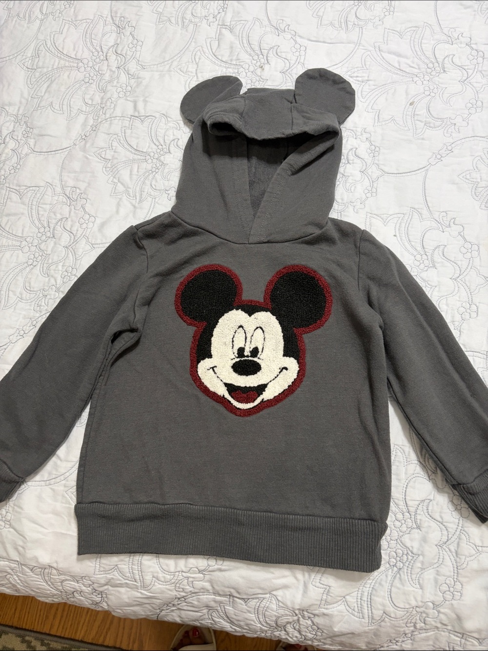 Disney Junior Mickey Grey PreOwned Pullover Hoodie w Ears Embroidered Mickey 3T